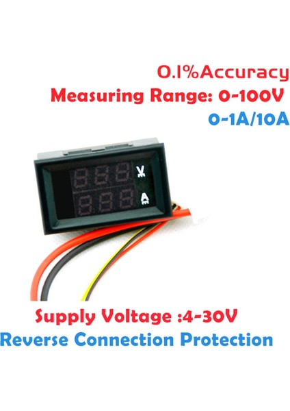 100V 10A Dijital Voltmetre Ampermetre Mavi + Kırmızı LED Amp Volt Metre Ölçer (Yurt Dışından)