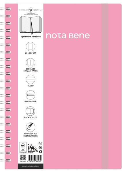 Nota Bene Spiralli Premium Sert Kapak Defter 21 x 29 7 cm Çizgili