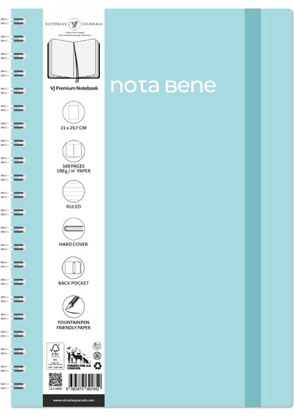 Nota Bene Spiralli Premium Sert Kapak Defter 21 x 29 7 cm Çizgili
