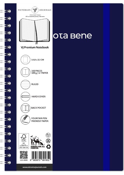 Nota Bene Spiralli Premium Sert Kapak Defter 14 8 x 21 cm Çizgili