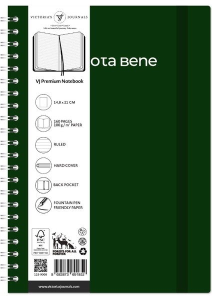Nota Bene Spiralli Premium Sert Kapak Defter 14 8 x 21 cm Çizgili