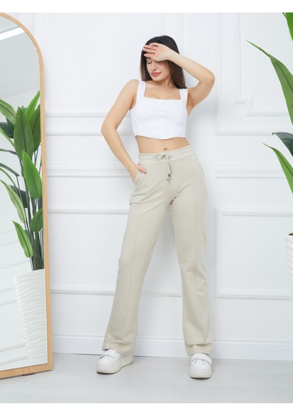 Kadın Sıvama Kumaş Önden Dikişli Geniş Paça Pantolon