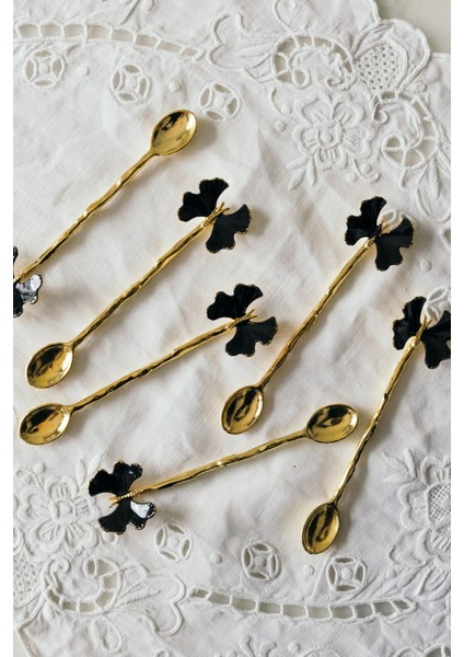6'lı Şıklık Ikonu Altın & Siyah Kelebek Desenli Dekoratif Çay Kaşığı Seti