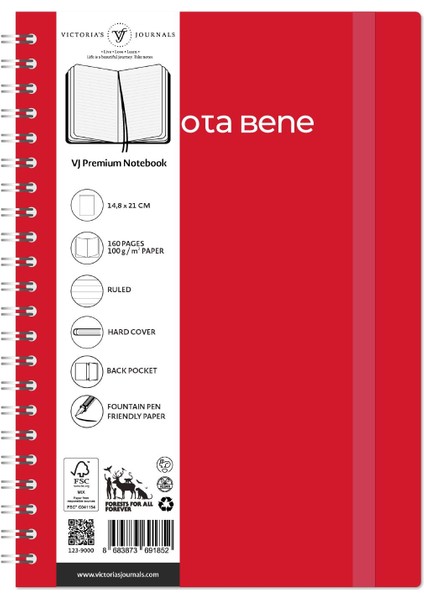 Nota Bene Spiralli Premium Sert Kapak Defter 14 8 x 21 cm Çizgili