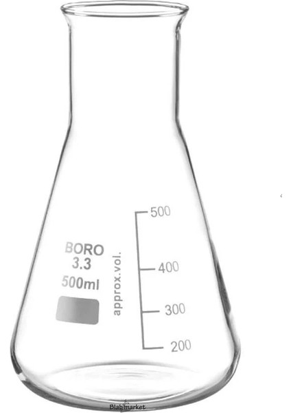 Cam Erlen 500 mL - Erlenmeyer Flask - Geniş Boyunlu Isıya Dayanıklı - 10 Adetlik Toptan Set