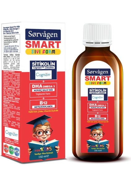 Smart Kids Sıvı Form - Sitikolin Dha Omega 3 Norveç Balık Yağı ve B12 - 150 ml