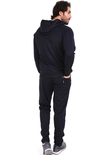Erkek Çizgili Kapüşonlu Fermuarlı Likralı Dalgıç Lacivert Eşofman Takımı indirimleri