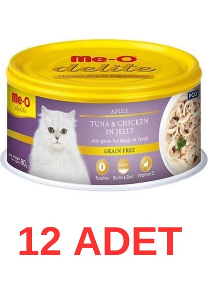 Delite Ton Balıklı ve Tavuklu Tahılsız Yetişkin Kedi Konservesi 80 gr 12 Adet