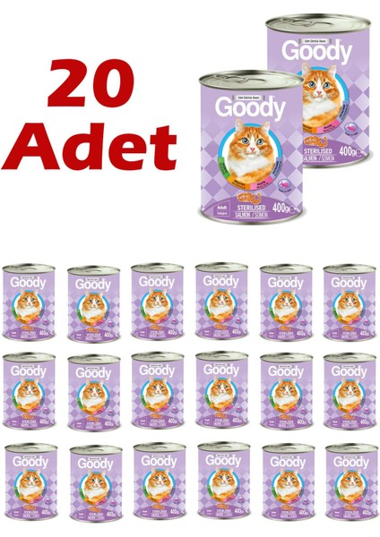 Kısırlaştırılmış Somonlu Yetişkin Kedi Konservesi 400 gr 20 Adet