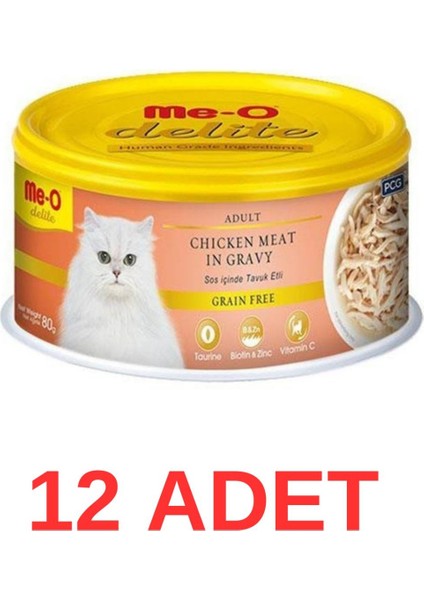 Me-O Delite Tavuk Etli Tahılsız Yetişkin Kedi Konservesi 80 gr 12 Adet