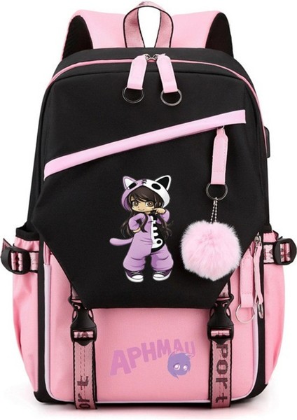 Yeni Sırt Çantası Aphmau Anime Kız Öğrenci Okul Çantası Kadın Dizüstü Sırt Çantası USB Okul Çantası (Yurt Dışından)