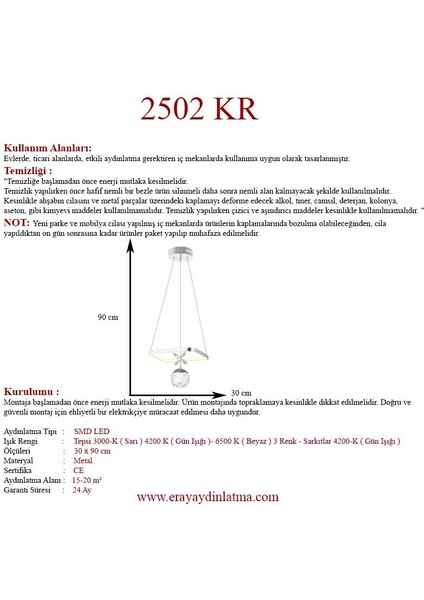 2502-1 Krom LED Avize(Beyaz Işık -Sarı Işık - Gün Işığı) modelleri