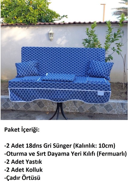 Süngerli 2 Kişilikk Salıncak Minder Seti (Pamuklu Kumaş)-Lacivert