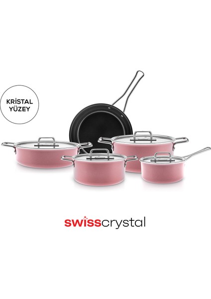 Swiss Crystal Mastermaid 9 Parça Indüksiyon Tabanlı Tencere Seti Pink