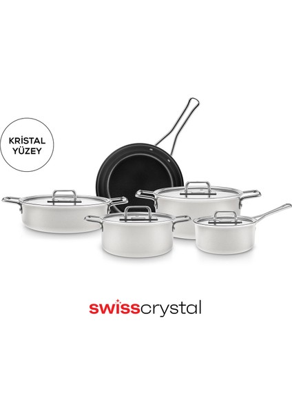 Swiss Crystal Mastermaid 9 Parça Indüksiyon Tabanlı Tencere Seti Cream