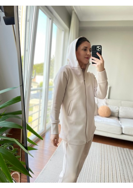 Kapüşonlu Sweat Tunik Scuba Sweat Tunik Cep Detaylı Kapüşonlu Tesettür Sweat Tunik