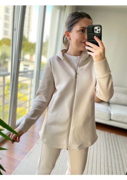 Kapüşonlu Sweat Tunik Scuba Sweat Tunik Cep Detaylı Kapüşonlu Tesettür Sweat Tunik