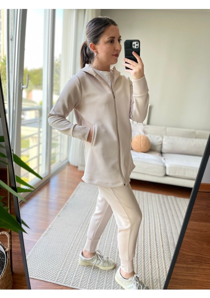 Kapüşonlu Sweat Tunik Scuba Sweat Tunik Cep Detaylı Kapüşonlu Tesettür Sweat Tunik