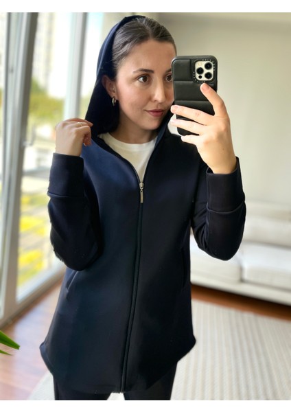 Kapüşonlu Sweat Tunik Scuba Sweat Tunik Cep Detaylı Kapüşonlu Tesettür Sweat Tunik