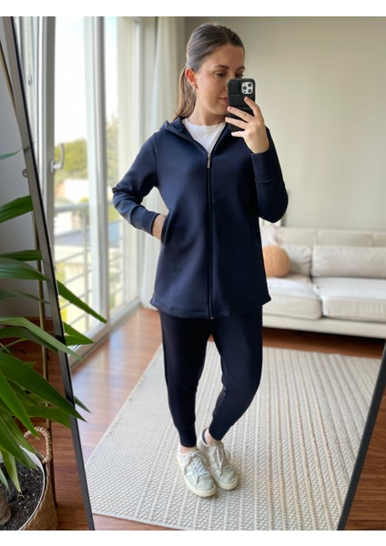 Kapüşonlu Sweat Tunik Scuba Sweat Tunik Cep Detaylı Kapüşonlu Tesettür Sweat Tunik