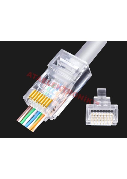 Ata Elektronik 100 Adet Ez RJ45 Cat5 - Cat6 Açık Uçlu Soket 8P8C 100ADET RJ45 Cat5 - Cat6 Kablo Ucu Uç Ethernet Internet Kablo Ucu Ağ Rj 45 Konnektör Cat6