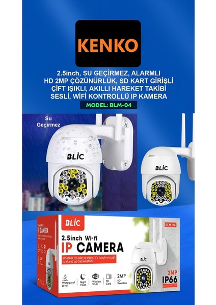 Ip Kamera Wifi Kontrollü 1080P Hd 2mp Dış Mekan Akıllı Güvenlik Kamerası Sd Kart Girişli Çift Işıklı