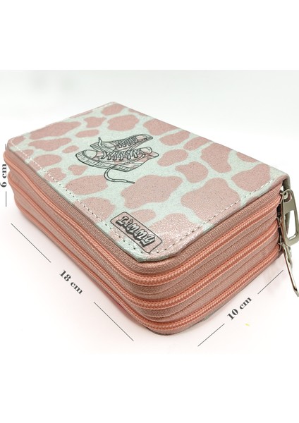 Simli Işıltılı Inek Kalem Kutusu Vegan Deri Kalemkutu Üç Bölmeli Kalemlik Nude Pudra indirimleri