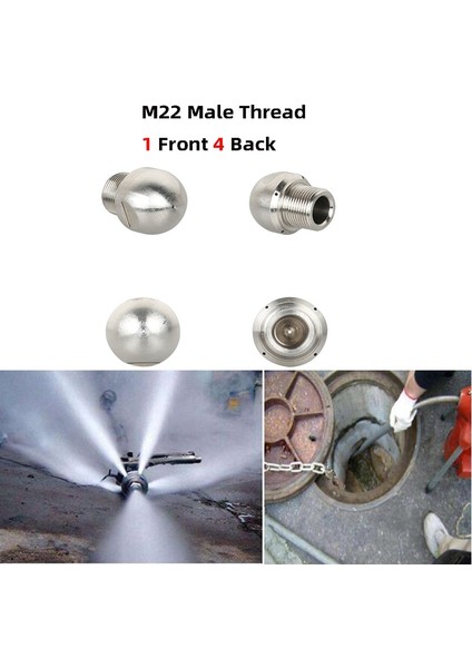 1 Ön 4 Arka Stil M22 Erkek Dişli Paslanmaz Çelik Tahliye Temizleme Nozulu Yüksek Basınçlı Kanalizasyon Temizleme Nozulu Boru Temizleme Lağım Nozulu (Yurt Dışından) fiyatları