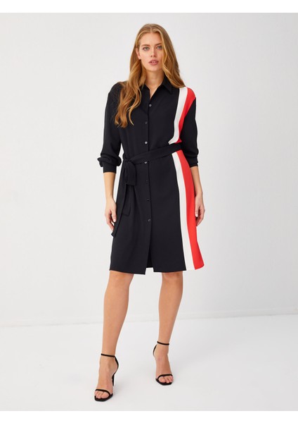 Kontrast Bant Detaylı Gömlek Elbise 68292