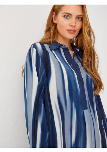 Batik Desen Yarım Patlı Uzun Kol Elbise 68298 fırsatları
