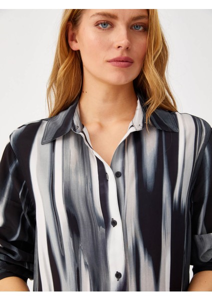 Batik Desen Yarım Patlı Uzun Kol Elbise 68298 fırsatları