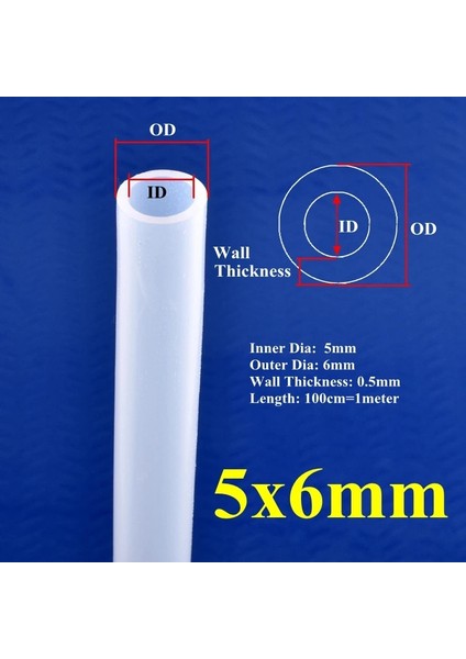 5x6 mm Stili 100 cm 1 Metre Id 1 ~ 5mm Gıda Sınıfı Silikon Hortum Şeffaf Şeffaf Kauçuk Tüp Akvaryum Tankı Bahçe Sulama Yumuşak Esnek Tüp Boru (Yurt Dışından)