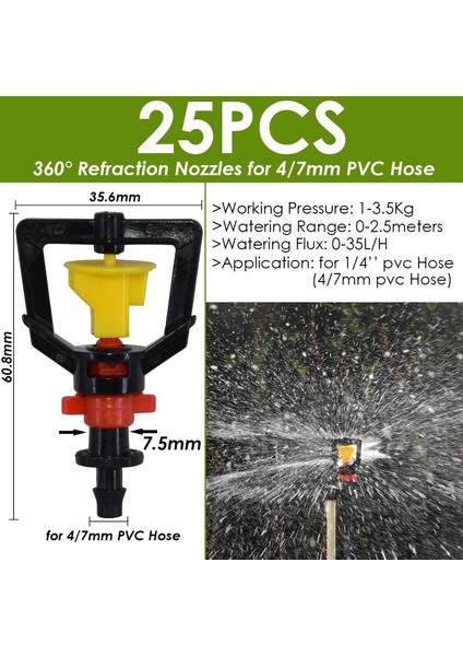 KSL01-KIT093-7.5MM Stili Sera Bahçe Damlama Sulama Damlatıcı Döner Nozul Püskürtme Sulama Sprinkler Yayıcılar, Hortum Dikenli Konnektörler Için (Yurt Dışından)