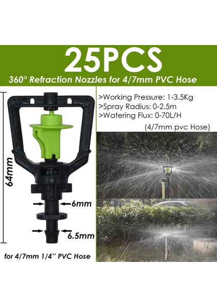 KSL01-246-25PCS Tarzı Sera Bahçe Damlama Sulama Damlatıcı Döner Nozul Püskürtme Sulama Sprinkler Yayıcılar, Hortum Dikenli Konnektörler Için (Yurt Dışından)