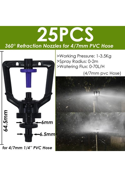 KSL01-246-25PCS Tarzı Sera Bahçe Damlama Sulama Damlatıcı Döner Nozul Püskürtme Sulama Sprinkler Yayıcılar, Hortum Dikenli Konnektörler Için (Yurt Dışından)