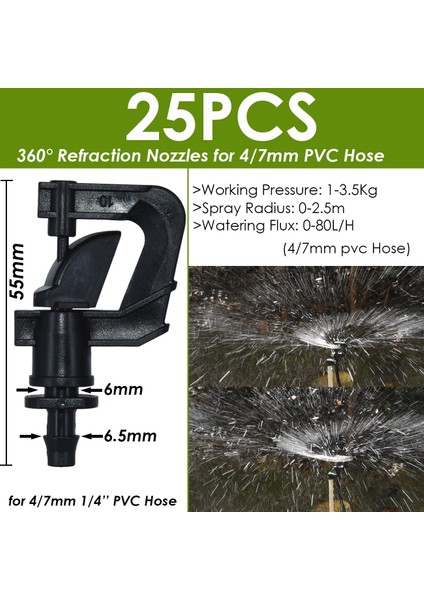 KSL01-246-25PCS Tarzı Sera Bahçe Damlama Sulama Damlatıcı Döner Nozul Püskürtme Sulama Sprinkler Yayıcılar, Hortum Dikenli Konnektörler Için (Yurt Dışından)