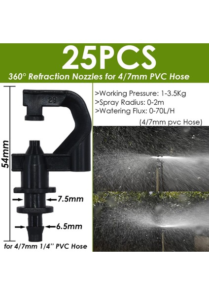KSL01-246-25PCS Tarzı Sera Bahçe Damlama Sulama Damlatıcı Döner Nozul Püskürtme Sulama Sprinkler Yayıcılar, Hortum Dikenli Konnektörler Için (Yurt Dışından)