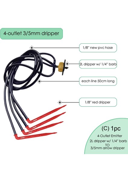 1 Adet 35COB35CON-STR Stili Mucıakıe -Çıkış Mikro Damla Sulama Kiti Örümcek Dağıtım W Dirsek Düz Kırmızı Damlatıcılar Veranda Saksı Sera Damlası (Yurt Dışından)