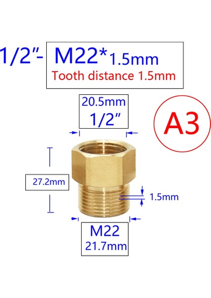1ı2 Inç x M22 Stili Pirinç Inç Dişli Konnektör Su Musluğu Bakır Metal Dişli Su Borusu Çoğaltıcı Musluk Adaptörü 1 Adet (Yurt Dışından)