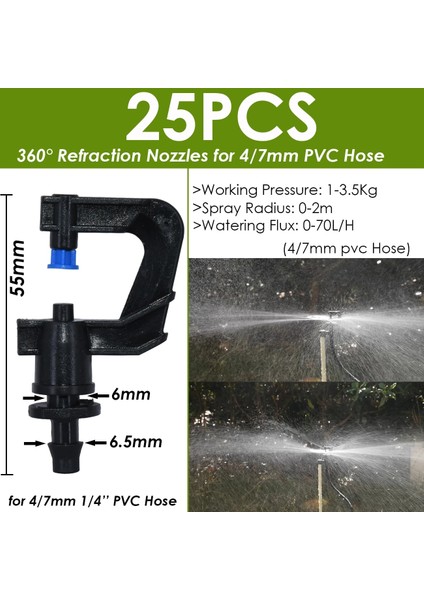 KSL01-244-25PCS Tarzı Sera Bahçe Damlama Sulama Damlatıcı Döner Nozul Püskürtme Sulama Sprinkler Yayıcılar, Hortum Dikenli Konnektörler Için (Yurt Dışından)