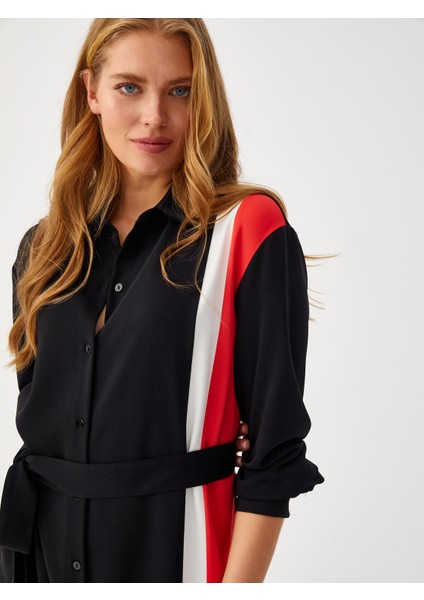 Kontrast Bant Detaylı Gömlek Elbise 68292 fırsatları