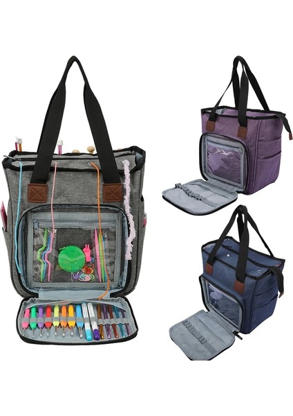 Gök Mavisi Tarzı Örgü Saklama Çantası Iplik Yün Tote Çanta Tığ Kanca Örgü Iğneleri Craft Iplik Çanta Dikiş Araçları Aksesuarları Organizatör Kılıf (Yurt Dışından) fiyatları