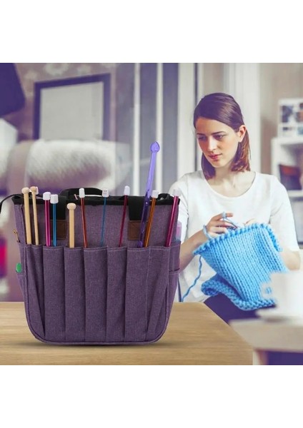 Açık Gri Tarzı Dıy Örgü Bez Çanta Büyük Kapasiteli Iplik Saklama Çantası Iplik Yün Tığ Kanca Dikiş Kiti Organizatör Çanta Anne Seyahat Hediye (Yurt Dışından)