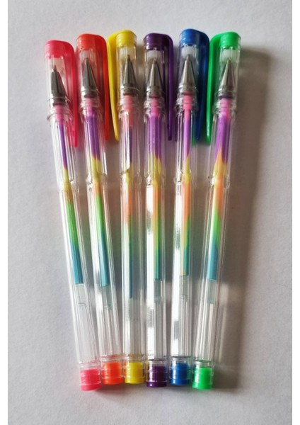 6'lı Gökkuşağı Renklerinde Yazan Jel Kalem