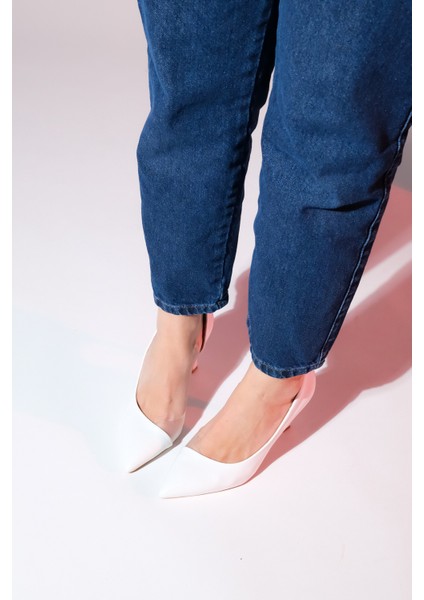 Kadın Beyaz Topuklu Ayakkabı 9 cm Topuk Yüksekliği Kaymaz Taban Günlük Kullanım için