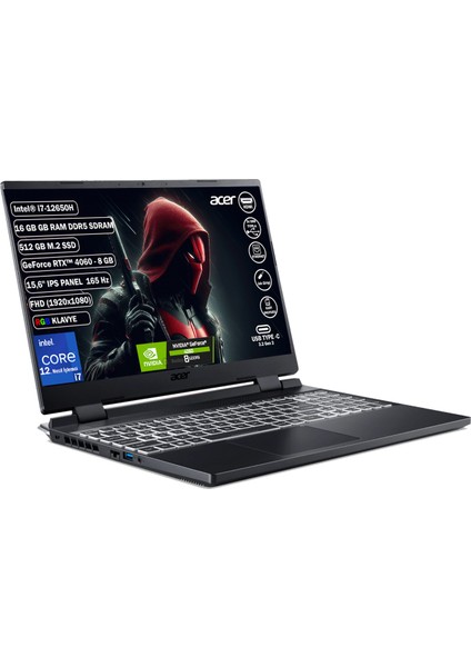 Nitro 5 AN515 Intel Core I7 12650H 16 GB 512 GB SSD Rtx 4060 8 GB Freedos 15,6" 165 Hz Fhd IPS Taşınabilir Bilgisayar NH.QM0EY.009