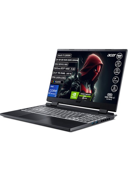 Nitro 5 AN515 Intel Core I7 12650H 16 GB 512 GB SSD Rtx 4060 8 GB Freedos 15,6" 165 Hz Fhd IPS Taşınabilir Bilgisayar NH.QM0EY.009