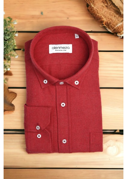 Erkek Nar Çiçeği Rengi Kışlık Melanj Oduncu Casual Düğmeli Yaka Cepsiz Modern Fit Gömlek