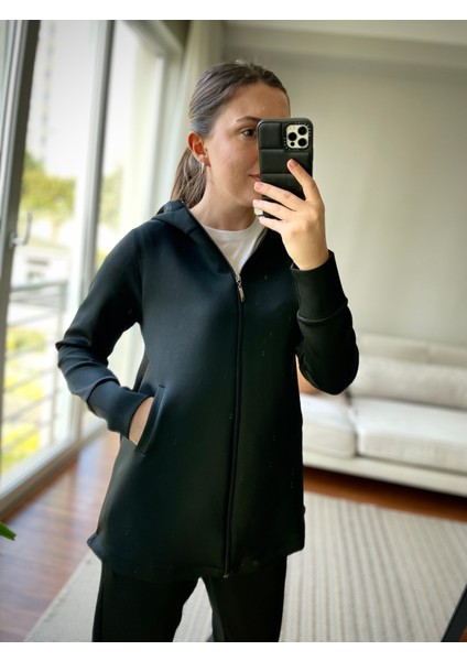 Kapüşonlu Sweat Tunik Scuba Sweat Tunik Cep Detaylı Kapüşonlu Tesettür Sweat Tunik