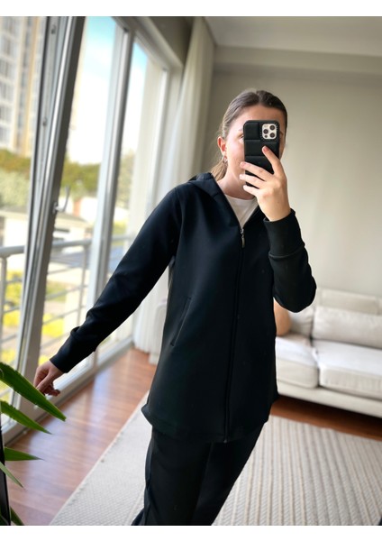 Kapüşonlu Sweat Tunik Scuba Sweat Tunik Cep Detaylı Kapüşonlu Tesettür Sweat Tunik